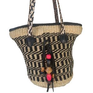 Patricia Nash Designs Bucket Maya Contrast Woven Multicolor Straw Hobo Bag